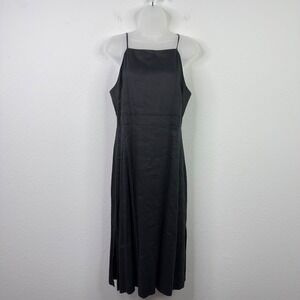 Anne Taylor Dress Womens M Black Linen Blend Empire‎ Waist Minimalist Coastal